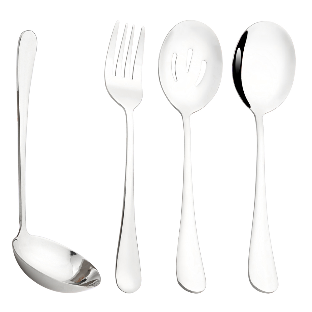 4Pcs Silver Dinnerware Set Stainless Steel Cutlery Serving Utensils Buffet Catering Flatware Serving Colander Spoon Flatware Set: Silver