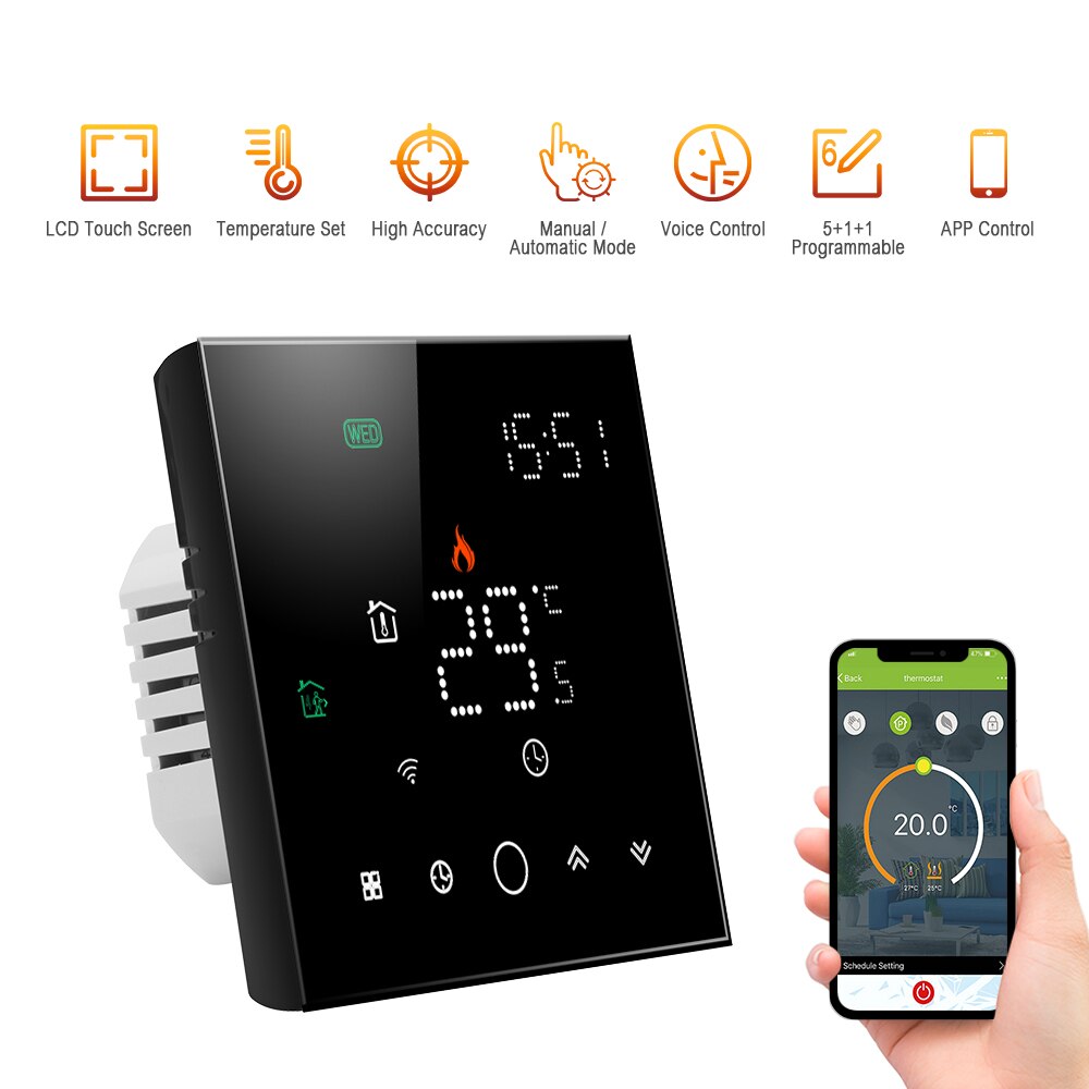 95-240V Programmable Thermostat 5+1+1 Six Periods Digital Water Heating Thermoregulator Temperature Controller Touch Screen LCD