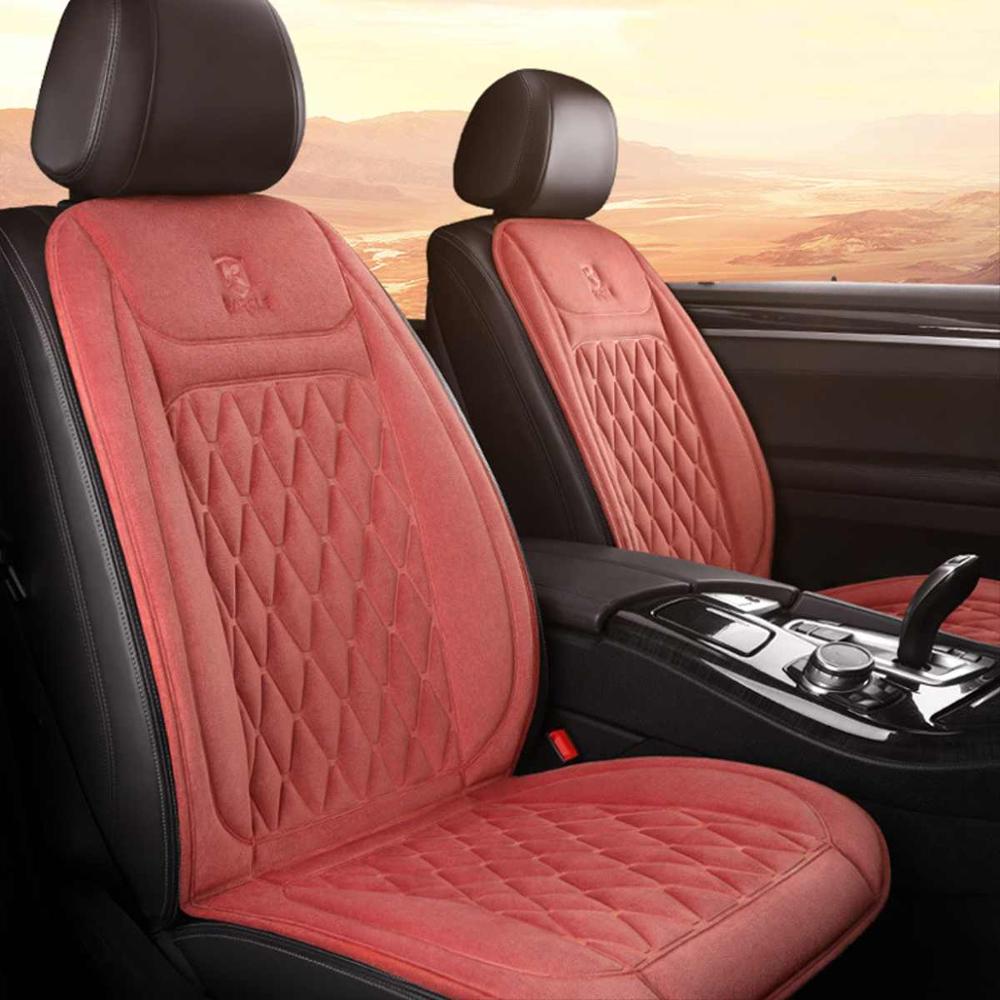 12V~24V Universal Car Seat Cover Warm Heated Chair Cushion Cover Multifunction Automobiles Seat Covers 3 Speed Adjustable: Flannel Red-brown