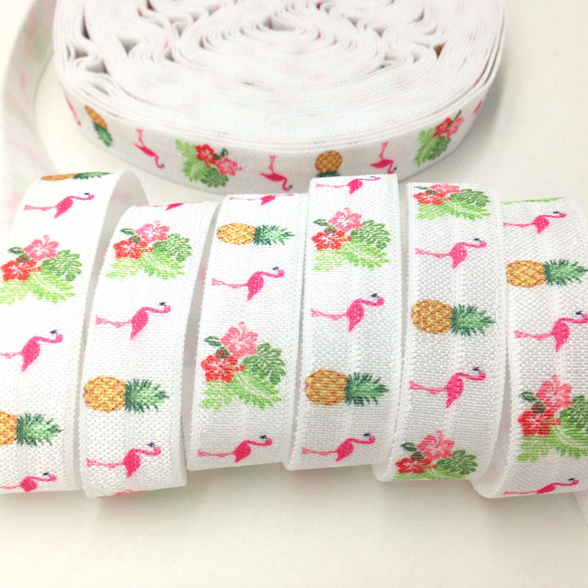 5 yards 16mm hawaii flamingo tryckt vik över elastisk tejp ananas fiende handgjorda tillbehör gör det själv hår slips pannband leverantör: P328