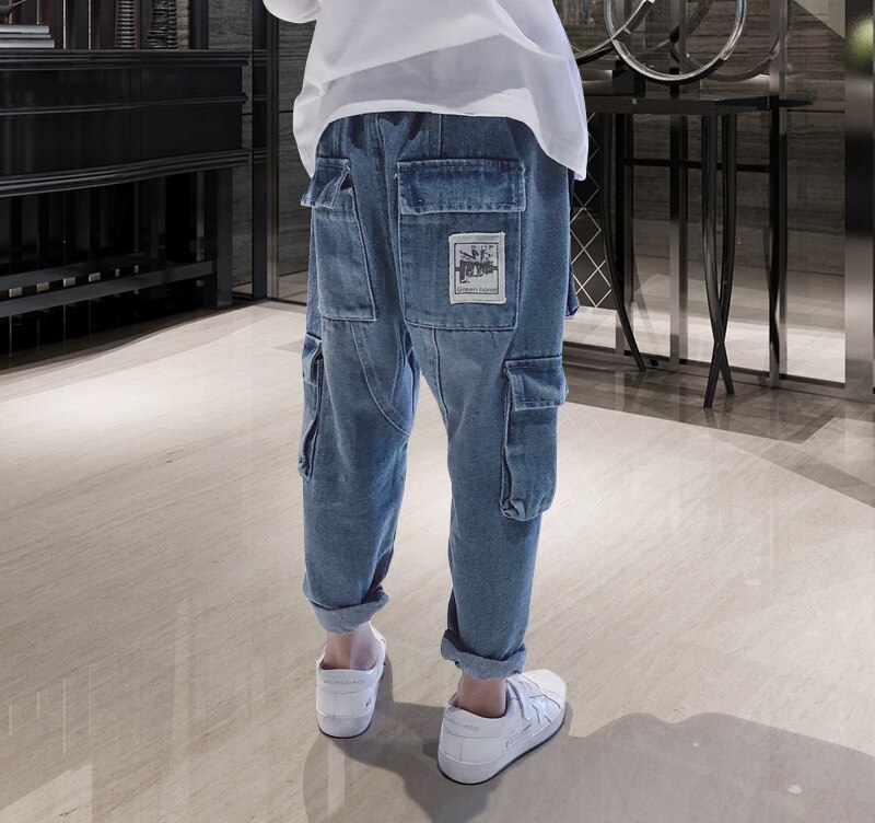 Drenge patchwork jeans børn løse harlan jeans denimbukser 5-16 år cowboy børn stor pakke pp jeans drengetøj