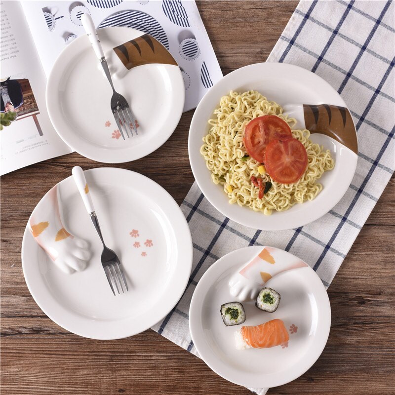 [MPK Store] Cat Paw Plate Cat Bowl, White Porcelain Plate, 2 Designs Presently Available