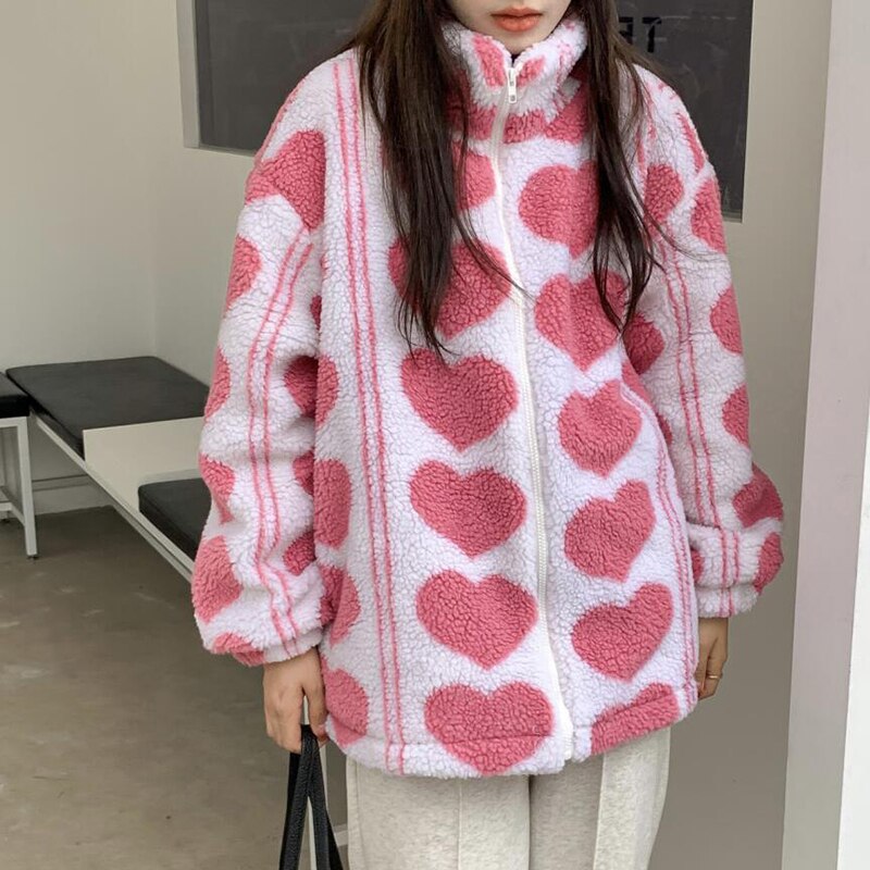 Alien Kitty High Street Turtleneck Faux Fur Coat Thicken Zipper Full Sleeve Lamb Wool Coat Korean Basic: pink