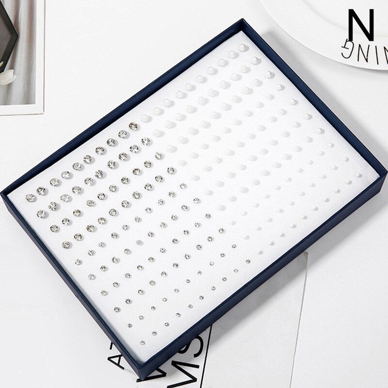 100 Pairs Boxed Leuke Oorbellen Gemengde Stijlen Kristal Kleine Stud Oorbellen Sets Meisje Geometrische Plastic Oorbellen Voor Vrouwen Sieraden: N