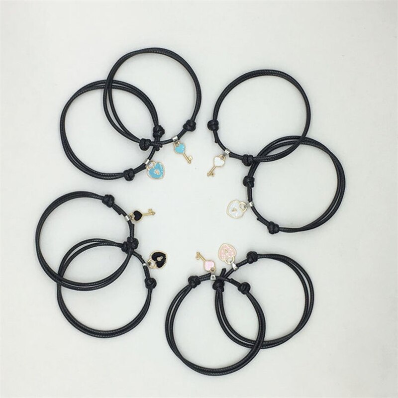 A pair of personality simple couple key love lock bracelet jewelry