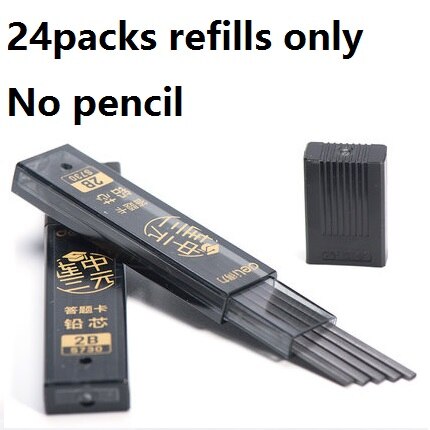 Thick Flat Head Mechanical Knock Pencil 2B Refills Students Test Examnation Answering Card Computer Easily Identify Draw S700: 24refills