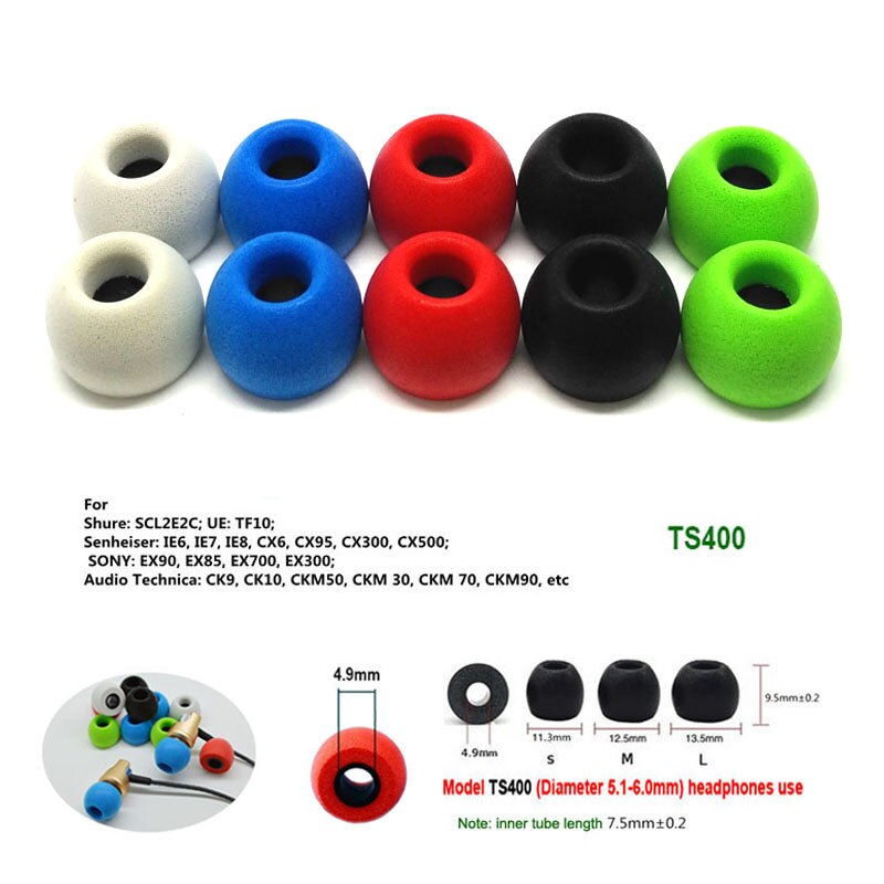 20 Pcs/10 Paar Memory Foam Ear Tips TS-400 4.9Mm Ear Pads/Cap Tips Foam Oorkussens t400 Voor In-Ear Hoofdtelefoon Tips Spons Oorkussens
