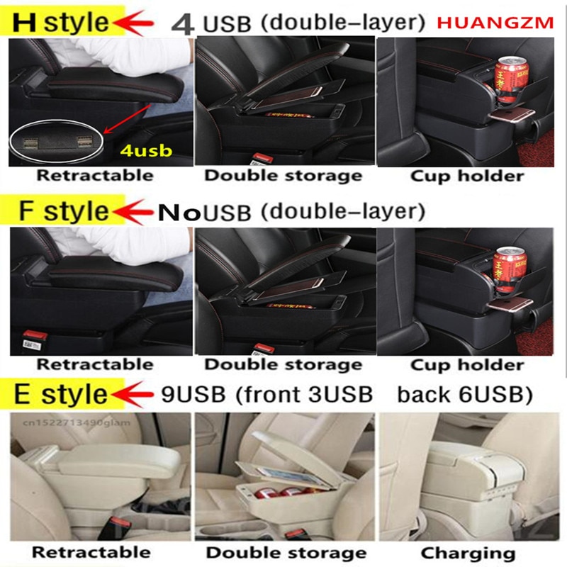 For Fiat 500 Armrest Box Central Store Content Storage Box with Cup Holder Ashtray USB Interface