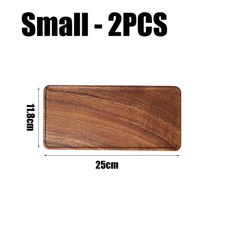Walnut Wooden Rectangle Storage Trays Tea Cup Teapot Holder Dessert Cake Serving Plate Fruit Snacks Food Organizer Dishes Home: 2PCS Small