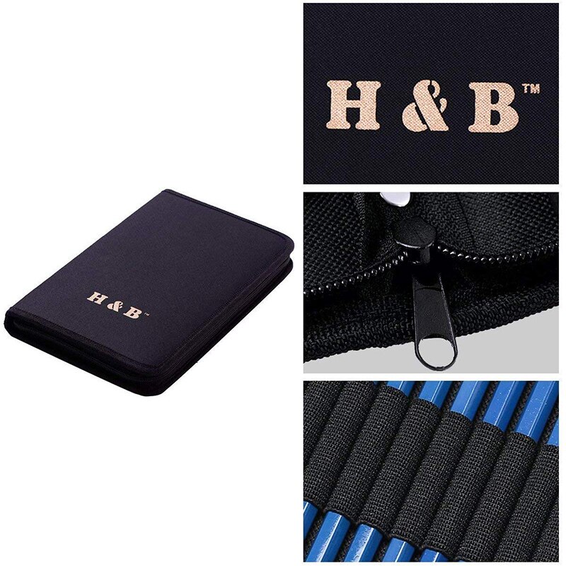 H&amp;B 48pcs Sketch Pencils Set Artists Drawing Kit in Pencil case with Pencil Sharpener Art Supplies for Student Painter Beginner