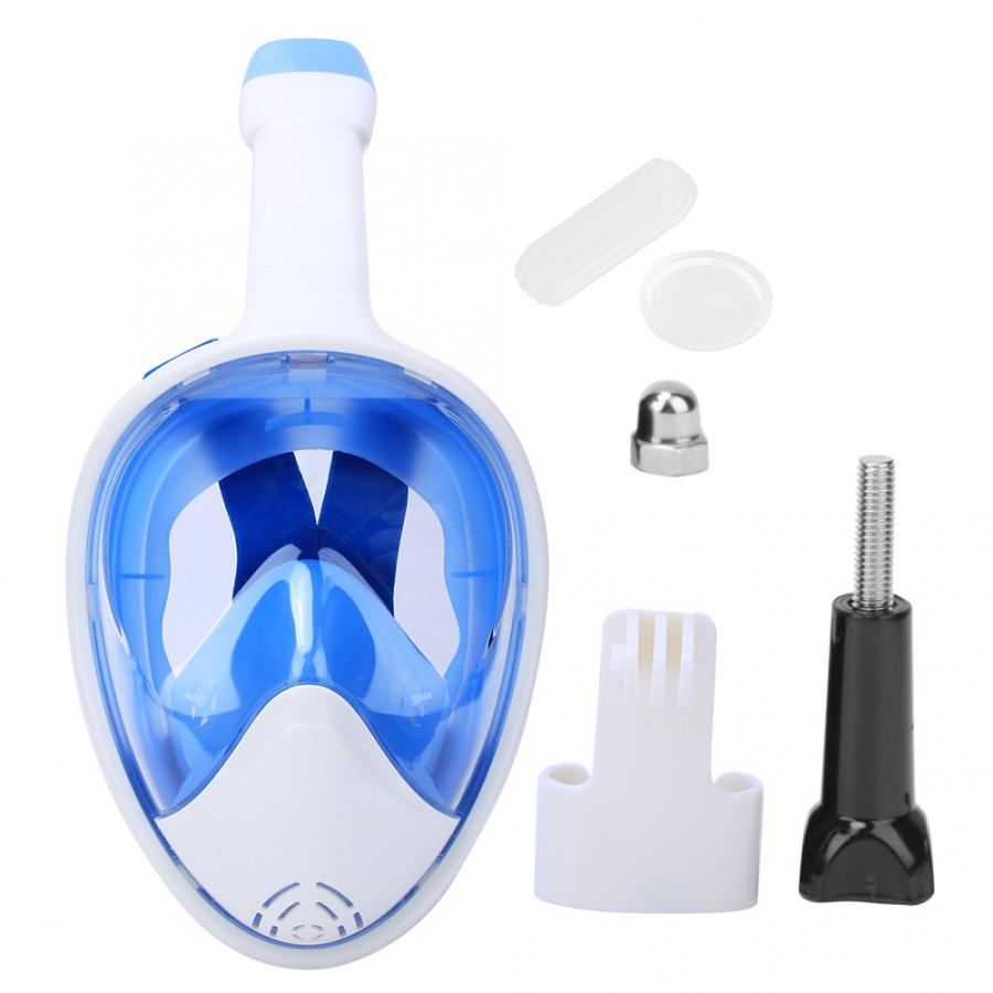 Full Face Diving Mask - Adult Flat Fold Anti-Fog Snorkel Swim Goggles - Silicone: Blue / L/XL