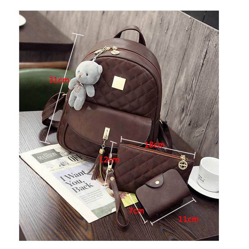 Rusoonnic Women Composite Bag Pu Leather Backpack School Bags Mochila Feminina Rucksack