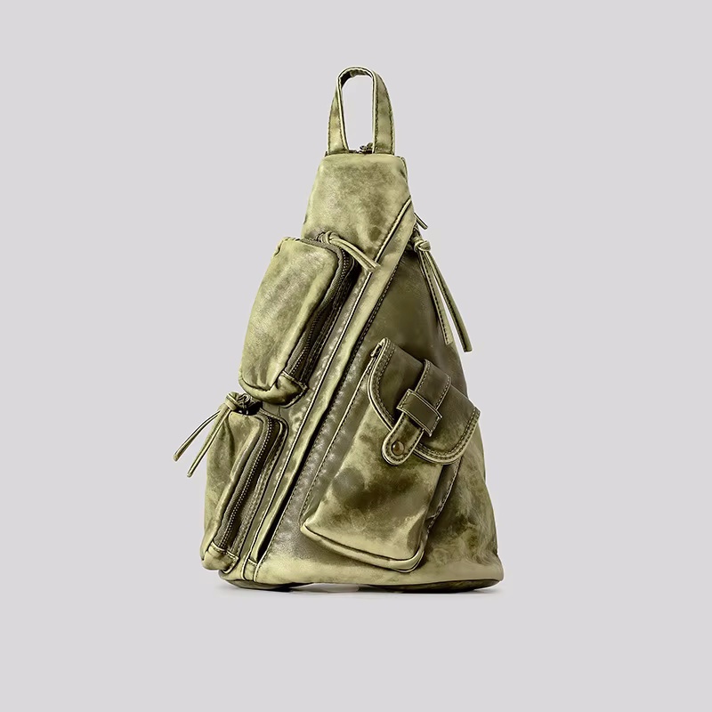 Annmouler Backpacks for Women Soft Washed Letaher Sling Chest Bag Vintage Multi-pockets Punk Style Small Bag: SKY BLUE