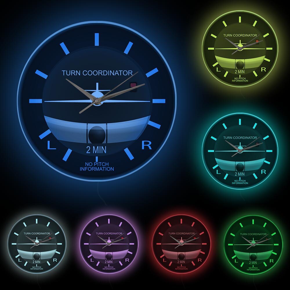Luftfahrt klassisch Stille Nicht Tickt Wanduhr Flugzeug Cockpit Stil Gesicht Wanduhr Flugzeug Instrument Zeitmesser Piloten: Weiß Rahmen mit LED
