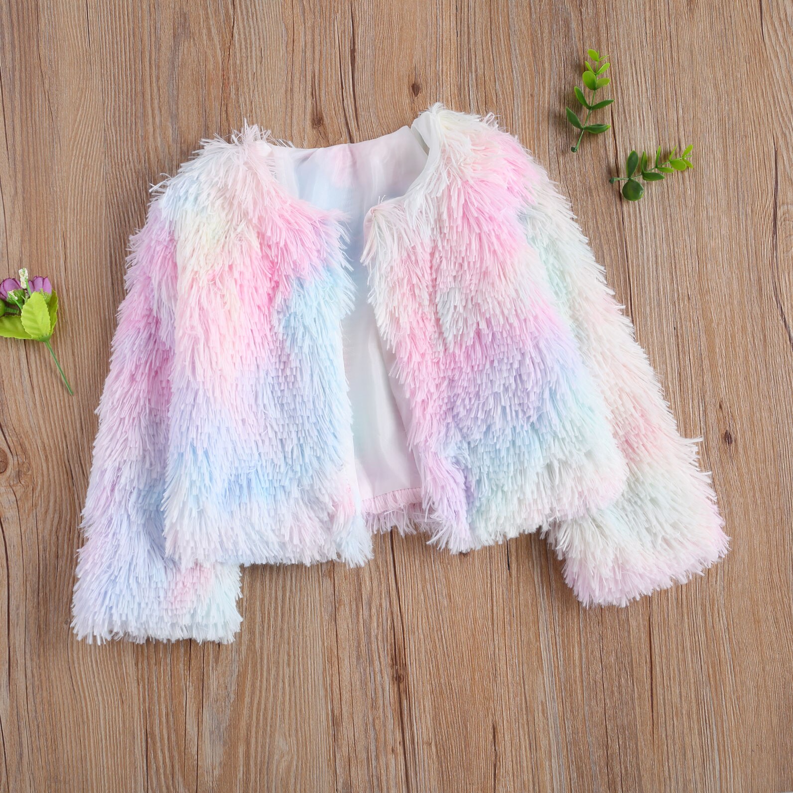 Kids Baby Meisjes Pluche Jas, Decoratieve Dye Gedrukt Ronde Hals Lange Mouwen Casual Warm Winter Jas 2-7Years