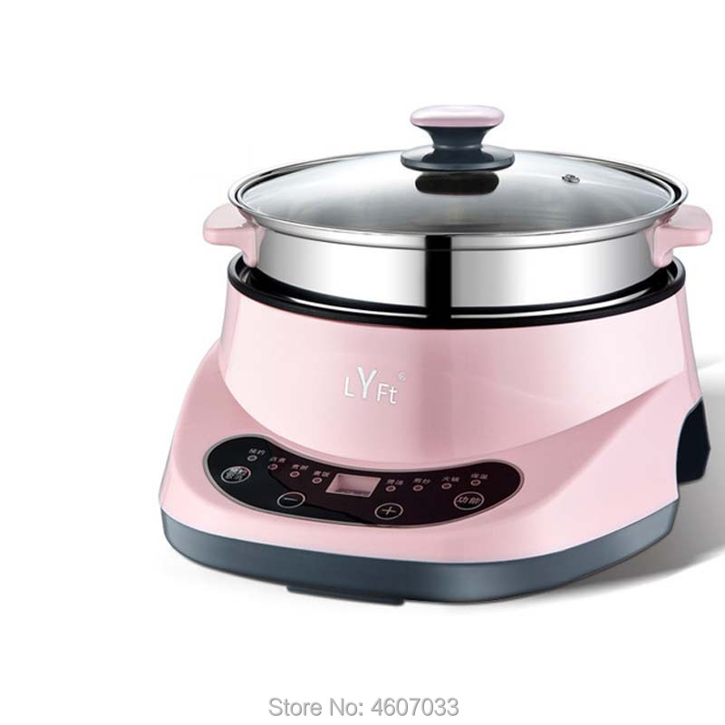 Smart elektrisk gryde multifunktionel madlavning elektrisk stegepande husholdnings-non-stick kollegie risengrød gør damper: Lyserød med damper / Diameter 24cm