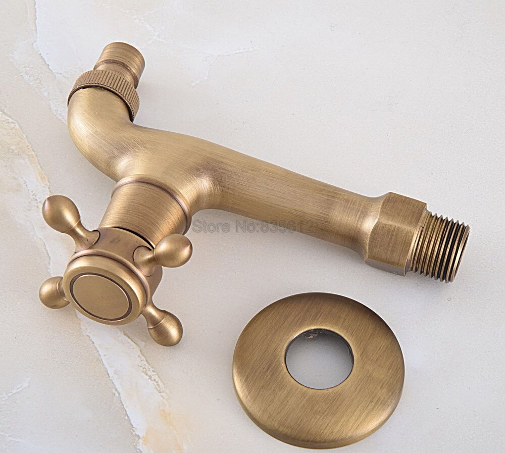 Antique Brass Wall Mounted Cross Handle Washing Machine Water Faucet /Garden Water Tap tav316