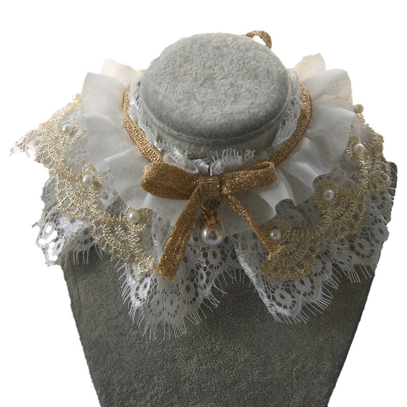 Collier en dentelle à trois couches pour animaux de compagnie, fait à la main, petit nœud cloche, bavoir pour chien et chat, décor de maison, à la