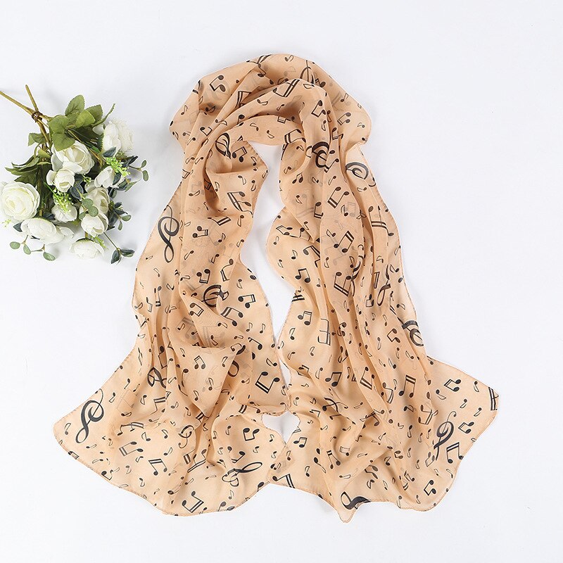 Sciarpe lunghe in voilà lungo da donna scialli stampati con Nota musicali avvolge sciarpe sottili autunnali alla moda: cachi