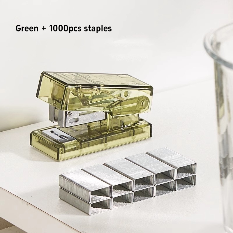 Mini grapadora de Color transparente, 1000 Uds., 26/6 grapas, carpeta portátil, herramientas de encuadernación para oficina, escuela F7639: YELLOW