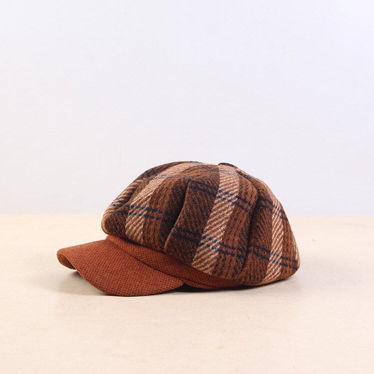 HOAREE, gorra para mujer, gorra de Tweed Gabby Baker Boy, gorra Vintage a cuadros, sombrero para mujer, beis, chicas, estilo británico, sombrero artístico, gorra plana de invierno: caramel