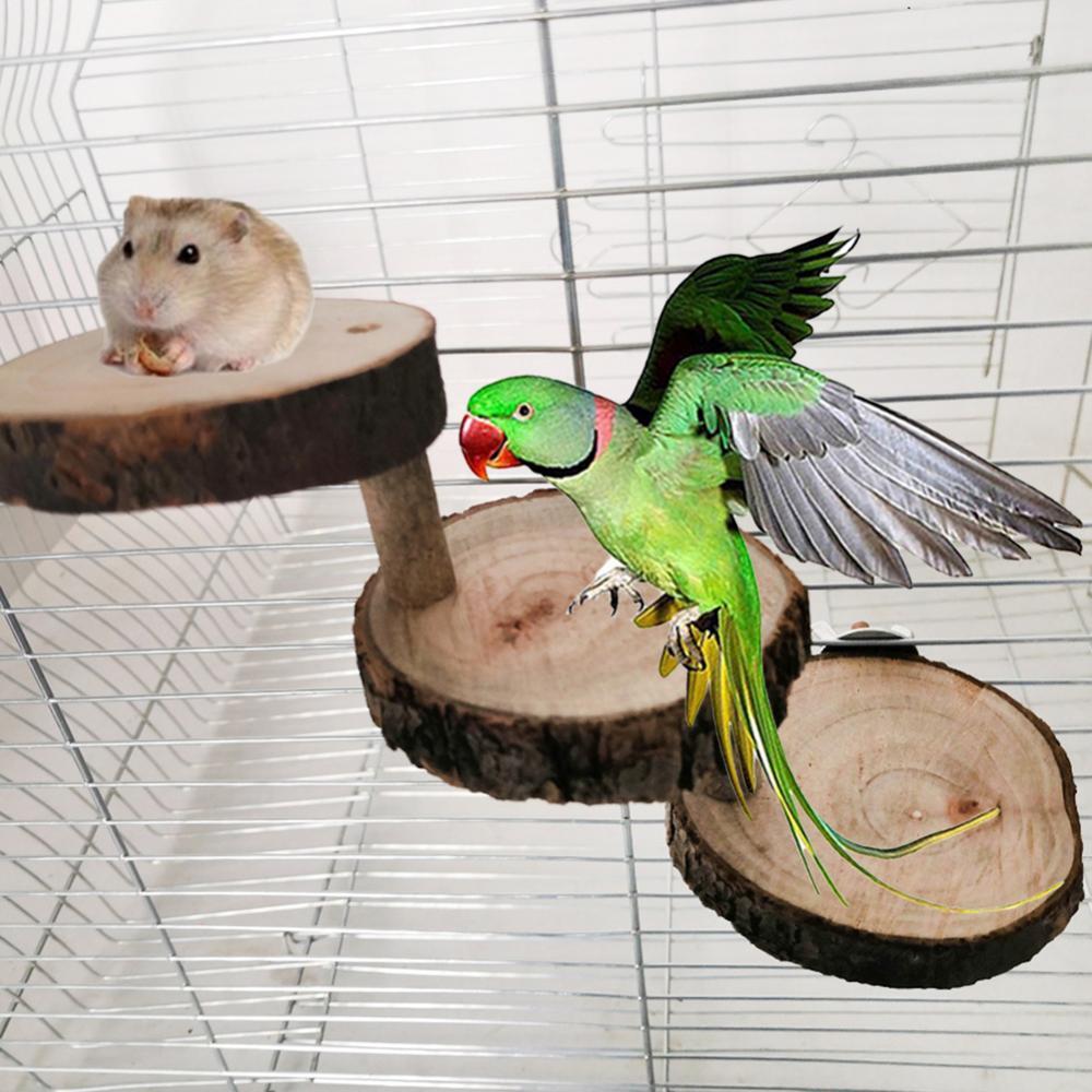 Wooden Mini Parrot Hamster Climbing Stair Ladder Pet Perches Stand Platform Toy Log Yellow Three Ladder Five Ladder Pendant
