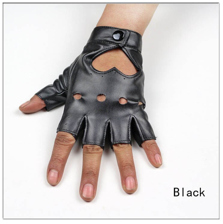 Ninja Women Leather Gloves Fingerless Star Hollow Gloves Party Show Breathable Half Finger Mittens Women: Black