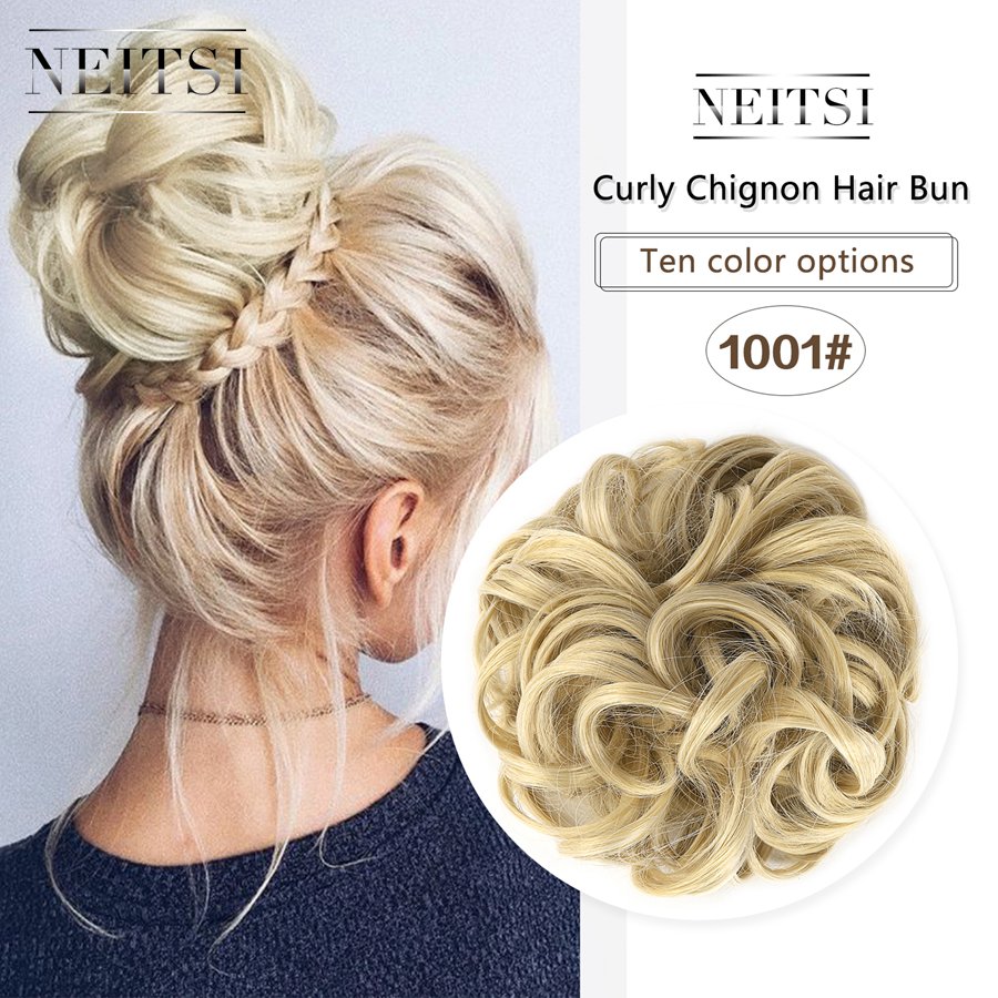 Neitsi Synthetic Bun Extensions Curly Messy Bun Hair Scrunchies Chignons Wedding Hair Piece For Women and Kids