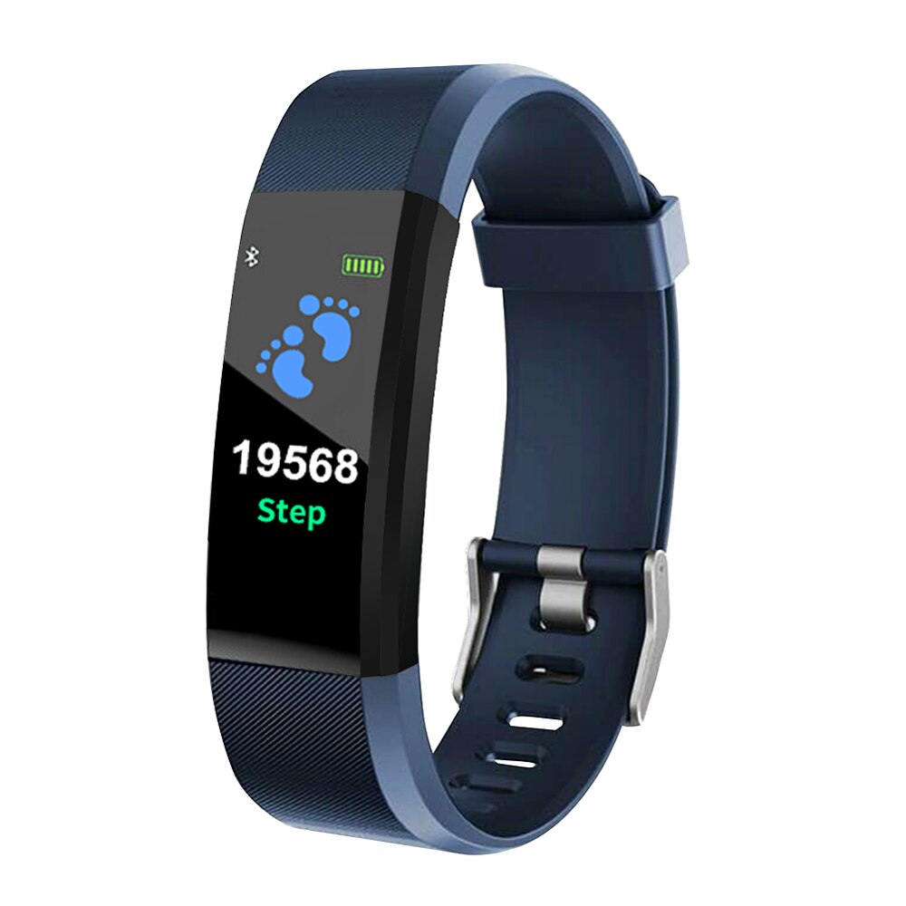 115 plus smart armbånd smart ur fitness tracker sundhed pulsmåler band tracker smart armbånd vandtæt smartwatch: Blå