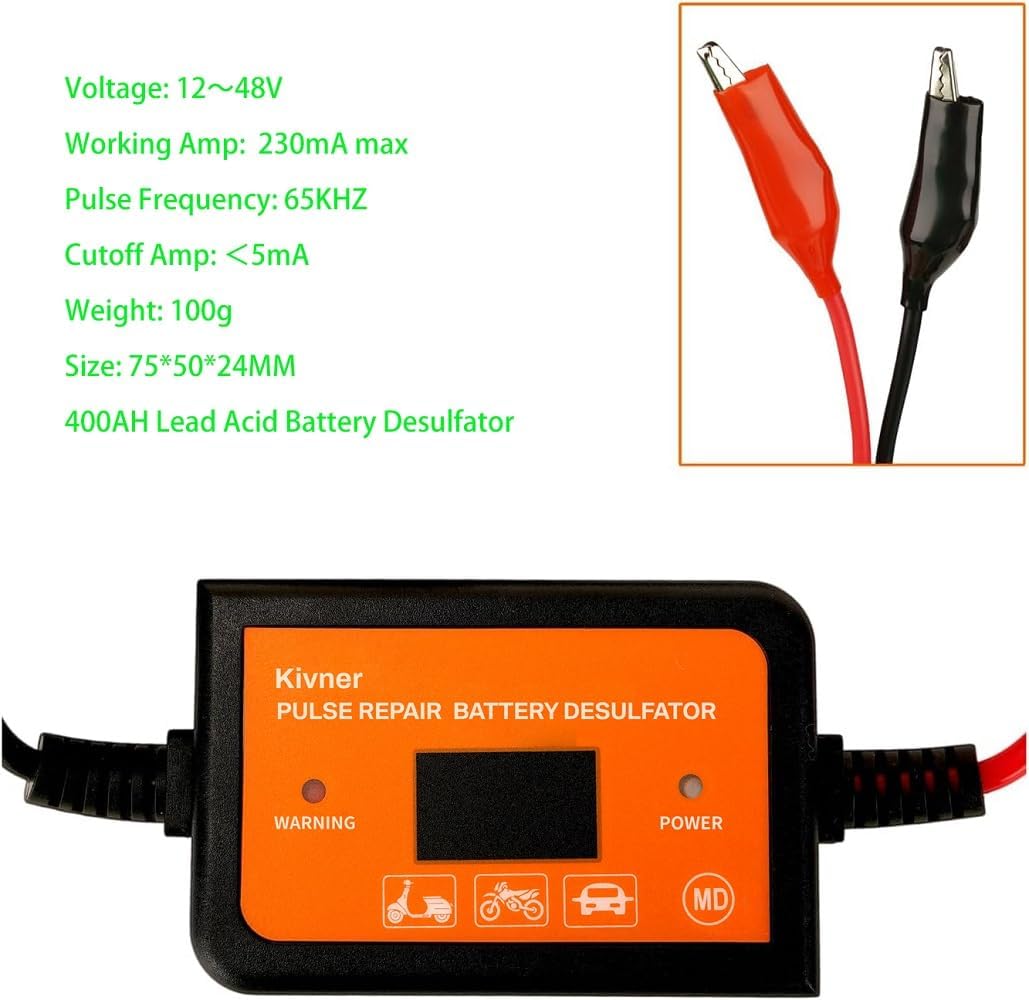 400AH Lead-Acid Battery Desulfator Battery Maintainer Auto-Setting for 12V-48V Auto Pulse Battery Revive Battery Regenerator