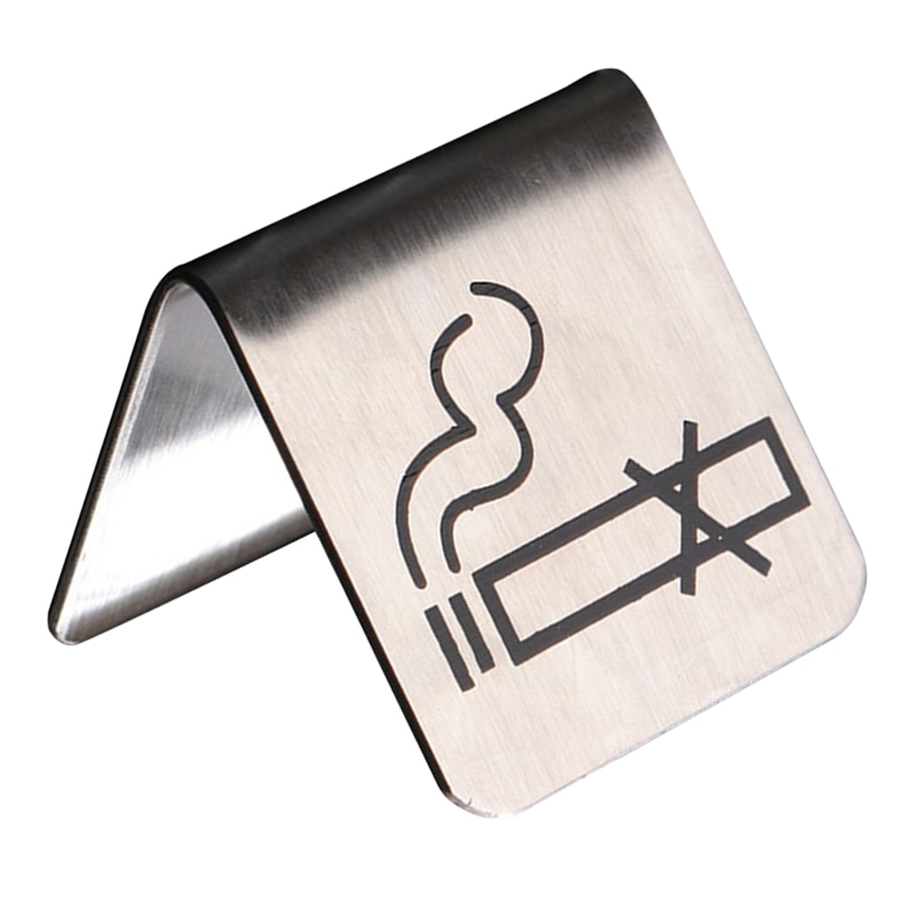 Brushed Stainless Steel No Smoking Sign Double Sided Table Top Tent Compliance Signs for Buffet 2x2inch