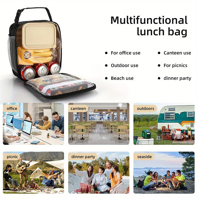 Portable Large Capacity Insulated Lunch Box, Reusable Lunch Bag for Men Women, Waterproof Oxford Cloth Insulated Cooler Bag