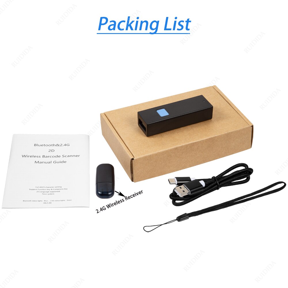 1D Ccd Draadloze 2.4G Bluetooth Mini Barcode Scanner Pocket Draagbare Reader 1D 2D Qr Code PDF417 Android Ipad Iphone