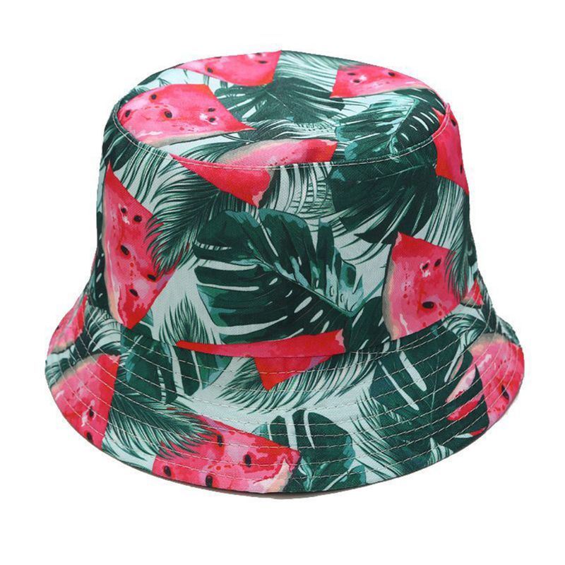 Unisexe été deux côtés porter réversible seau chapeau bohème ananas pastèque Fruits impression pliable pêcheur casquette: 6