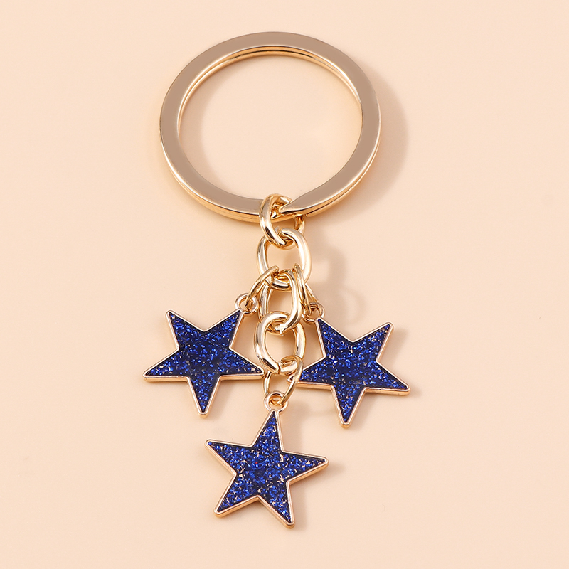 Bonito llavero esmaltado con forma de estrella y lentejuelas, dijes para mujer y niña, llavero con colgantes, llavero de coche, bolso, decoración, de joyería: Azul