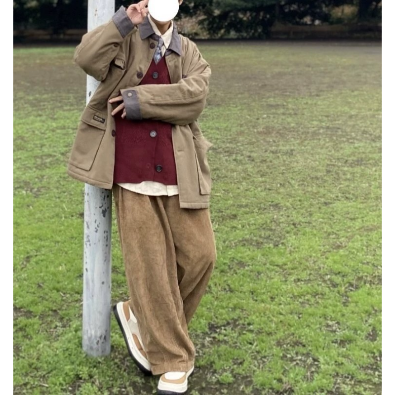 Jesienny Nowy retro Japońnarty Styl Hong Kongowy Styl Bordowy Modny Kardigan Bez Rękawów Męnarty Sweter Bez Rękawów Płaszcz