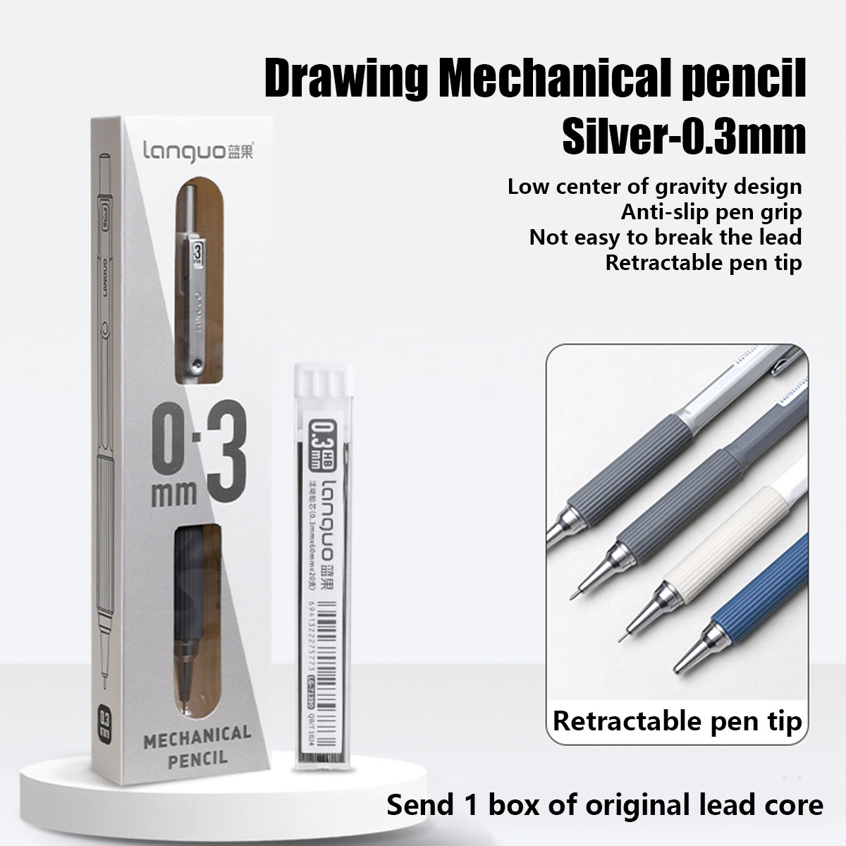 impostato di matite automatiche (1 penna + 1 mina), 0,3 mm/0,5 mm/0,7 mm, per disegnare, scrivere quotidiane, materiale scolastico, regali natalizi: verde
