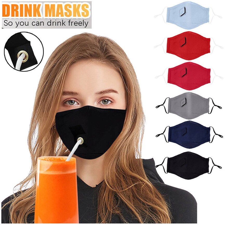 Adult Protect Dustproof Cotton Face Drinking with Hole for Straw Breathable washable straw cloth For Faces Protection