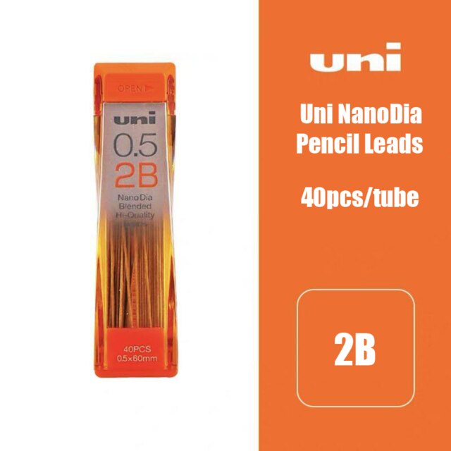 1tube/lot Uni Nano Dia 0.5-202ND Mechanical Pencil Led 0.3/0.5/0.7/0.9mm HB/2B School Student Office: 0.5 2B 40pcs