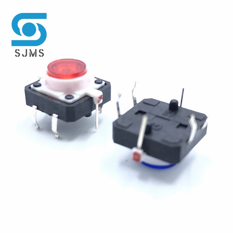 5PCS 12X12X7.3mm Tactile Push Button Switch Momentary Tact With LED 5 Color 12*12*7.3mm 12*12*7.3 Red Green Blue Yellow White: Red x 5Pcs