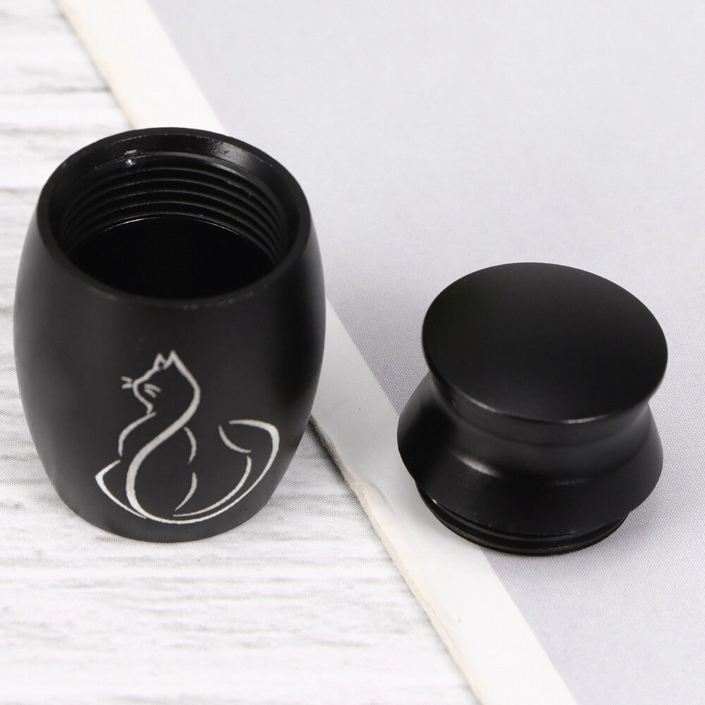 Pet Stainless Steel Cinerary Funerary Urn Jar Kitten Printed Urn Container with Opening Screw Lids (Black)