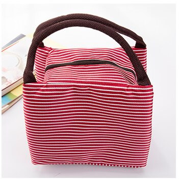 Freizeit Frauen Tragbare Mittagessen Tasche Leinwand Streifen Isolierte Kühltaschen Thermische Lebensmittel Picknick Mittagessen Taschen freundlicher Mittagessen Kasten Tasche Tote: 1