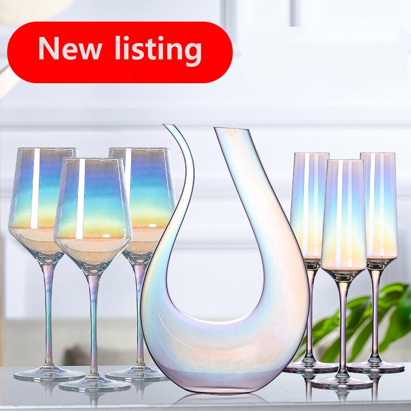 Crystal glass rainbow red wine glass goblet home drinkware U-shaped decanter wine glass chanpagne cup drinking utensils