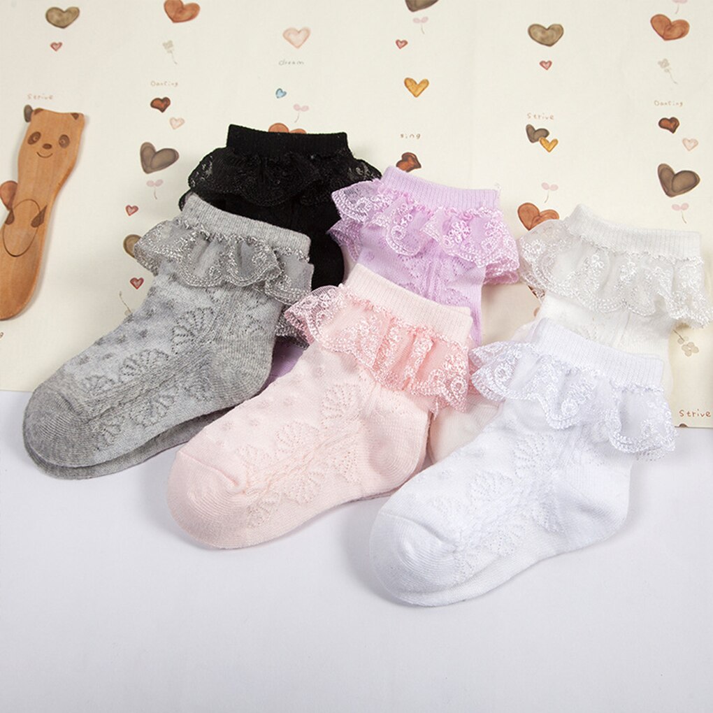 Schattige prinsessen babymeisjessokken katoenen ruches enkelhoge baby calcetines roze/wit voor 0-2 jaar 1 paar babysokken meisjes
