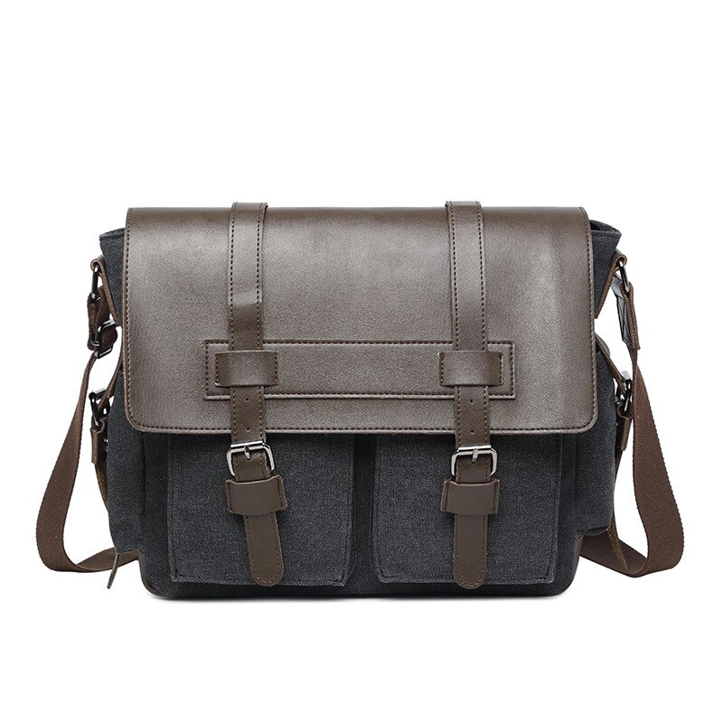 Canvas Aktetas Vintage Mannen Messenger Bags Man Schoudertas Met Lederen Crossbody Tassen Aktetas