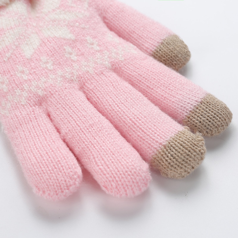 Rimiut tyk kashmir to lag vinterhandsker til kvinder snefnug strikket mønster fuldfinger skiløb &amp; touch screen handske