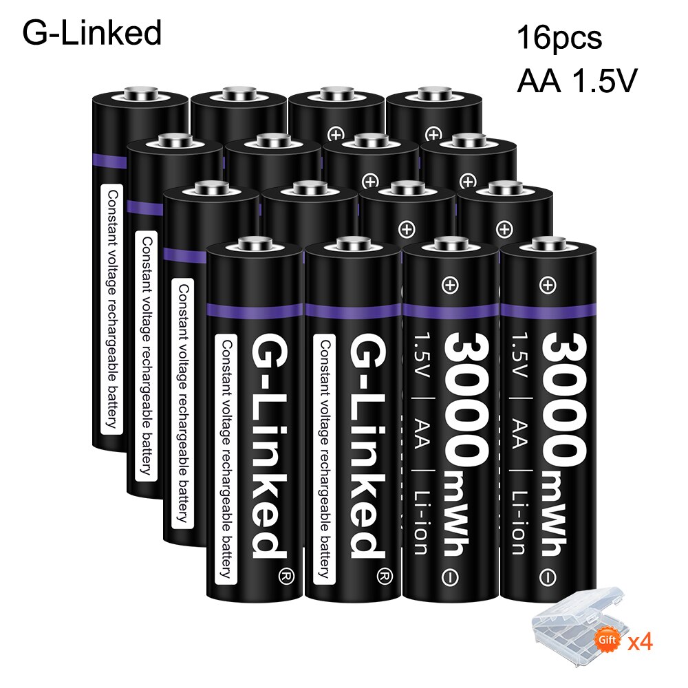 100% 1.5v AA rechargeable battery 3000mwh li-ion lithium ion AA 2A batteries for toys camera flashlight: 16PCS AA 1.5V