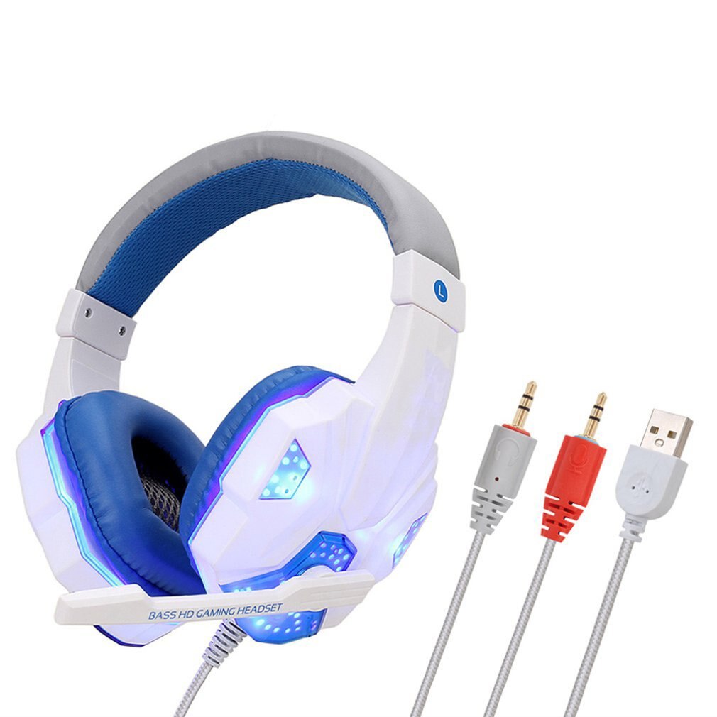 Datamaskin headset til  ps4 søle luminescens hodetelefoner pc lysende hodetelefoner headset til spilling kablede hodetelefoner: Hvit blå
