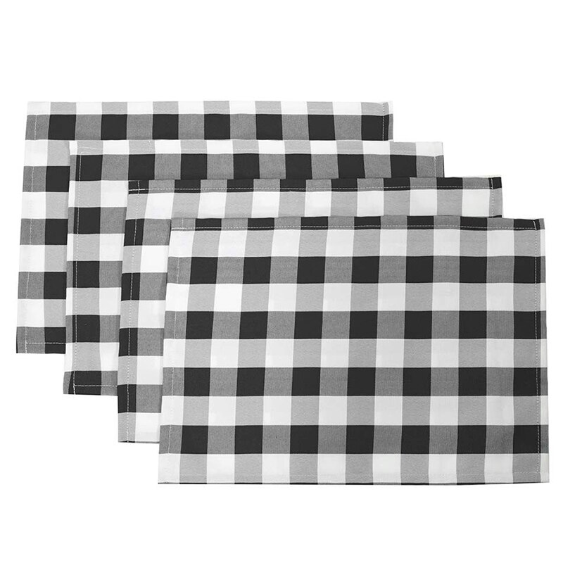 18 Inch X 13 Inch Plaid Checkered Placemats,Black Grandado