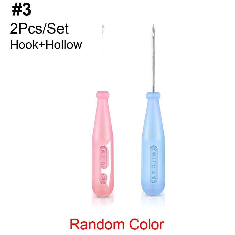 Punzón de acero para coser, herramienta de cuero hecha a mano, cono de mango de plástico, agujas de reparación de zapatos: 3-Hook and Hollow